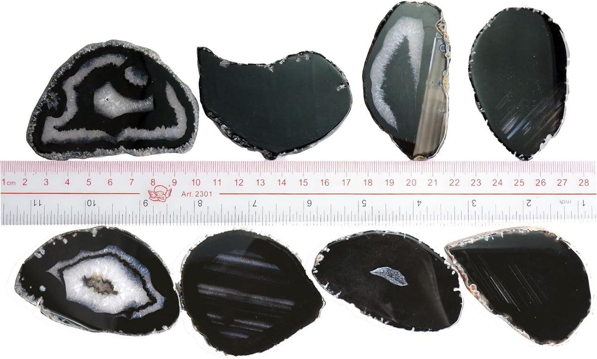 black agate slices for table place cards | showing dimensions