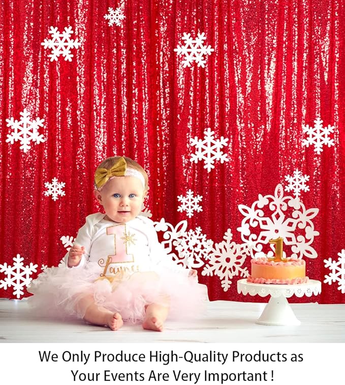 ShinyBeauty Sparkling Red Sequin Fabric Photography Backdrop 5FTx10FT | Glitter Birthday Party Decor, Studio Background for Events & Holiday Photo Booths