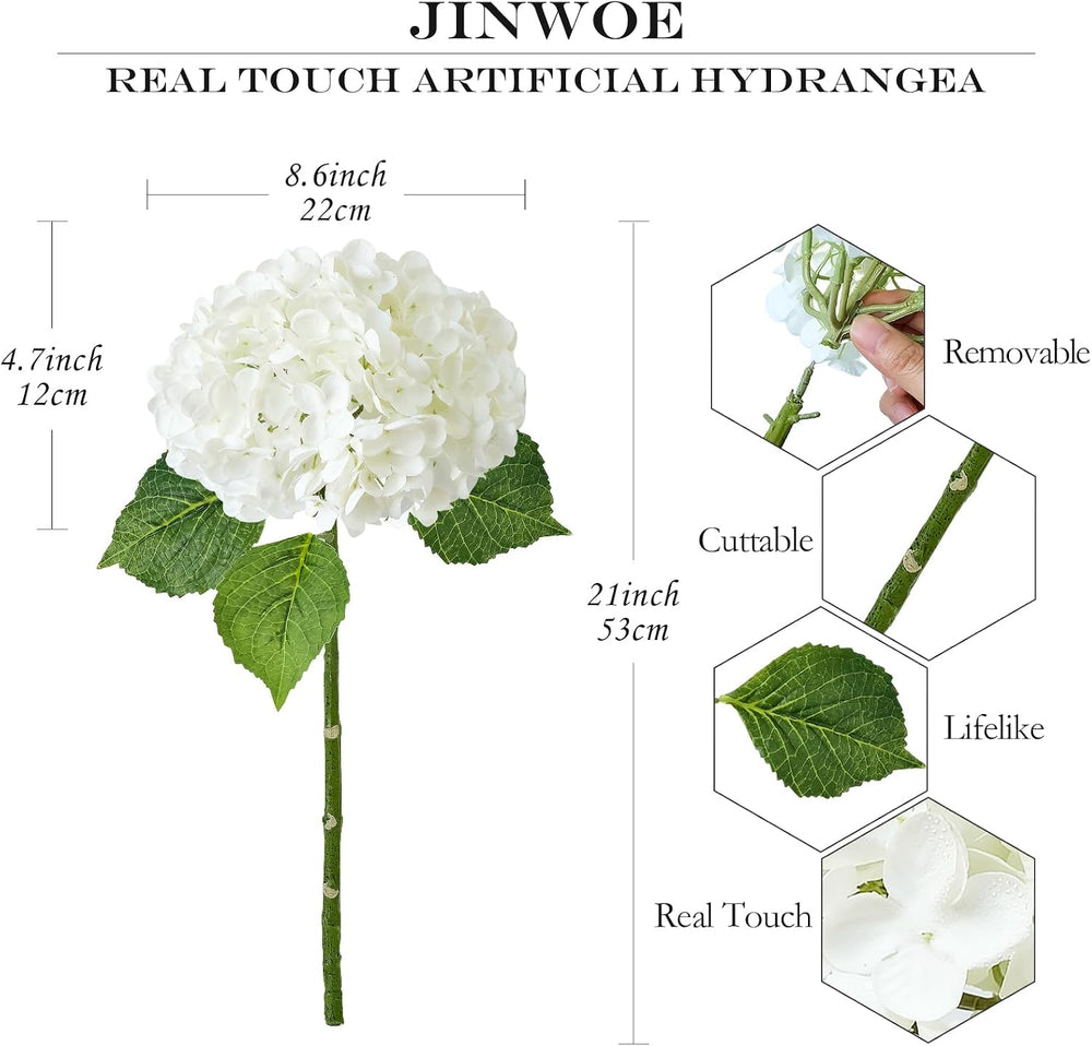 White Flowers Hydrangea Artificial Flowers, 4Pcs Outdoor Large 21" Royal...