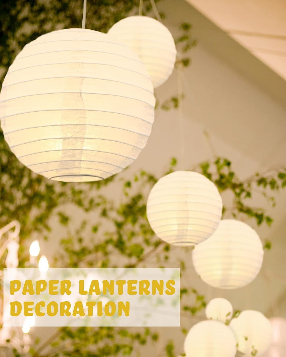 Treela Paper Lanterns Bulk, 5 Sizes, Round Chinese Lamp, White, 80 Pcs