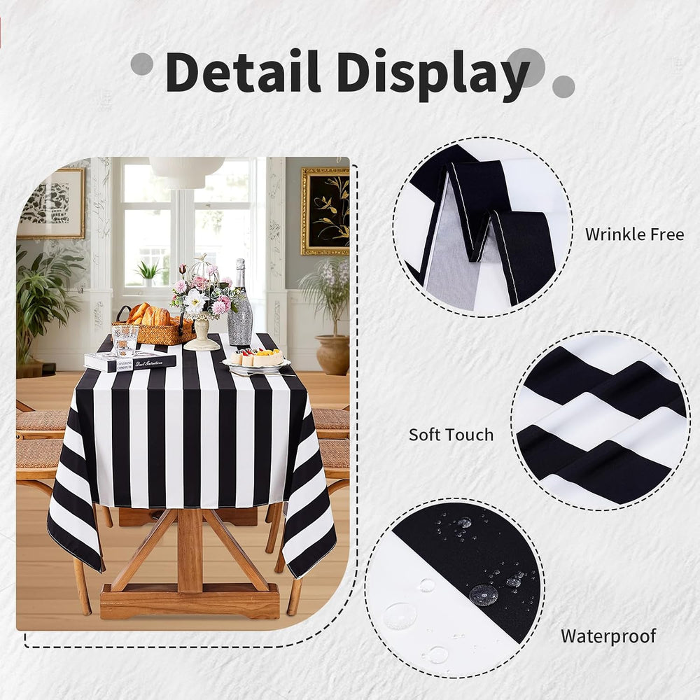 Black and White Striped Rectangle Tablecloth 57x84 Inch 2 Pack Modern Decor