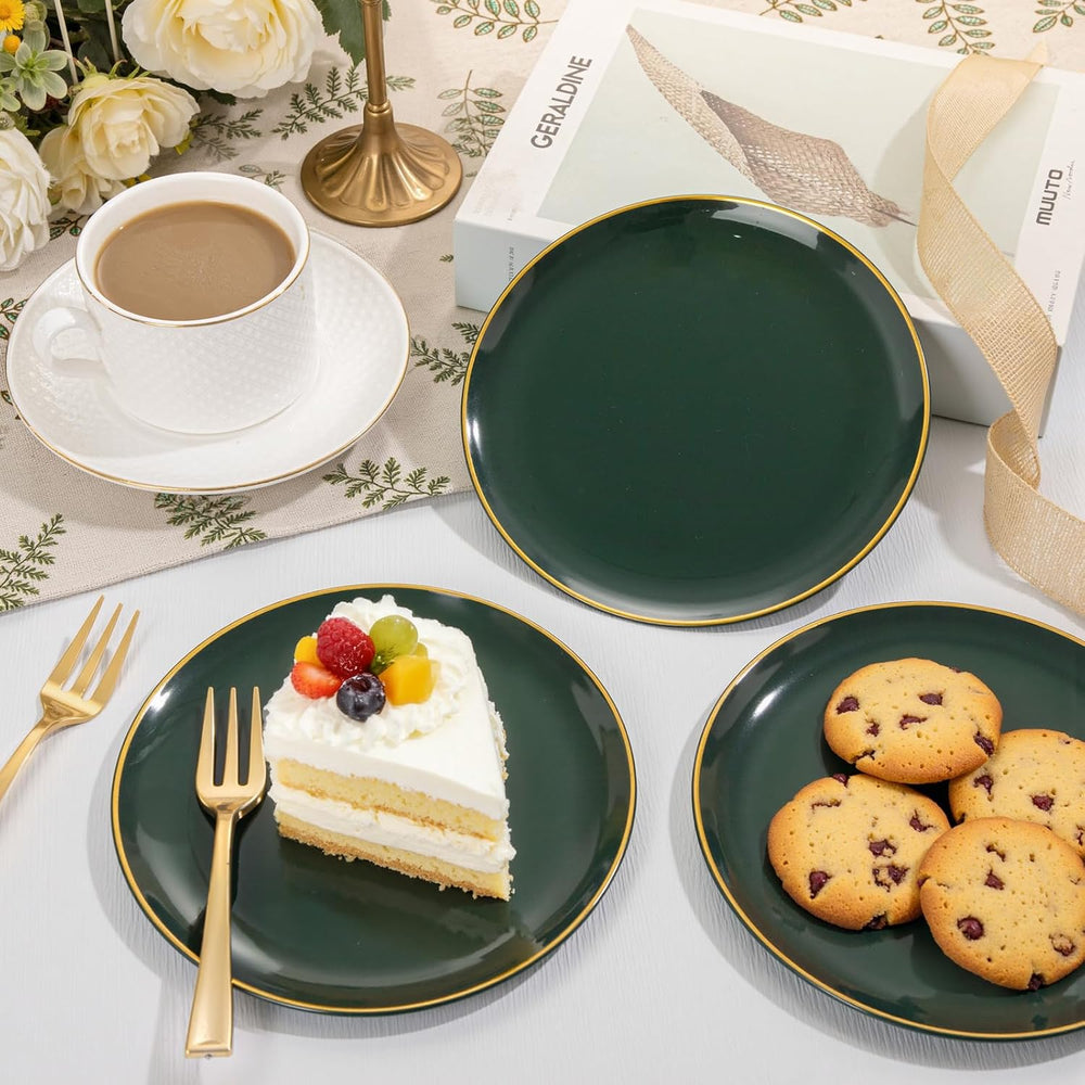 200Pcs Green Dessert Plates 6.3" with Plastic Forks 5"- Small Dispo...