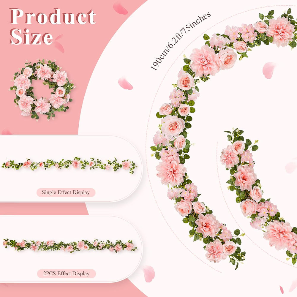 Findosom Total 12.4Ft Artificial Flowers Garlands for Decoration, Pink