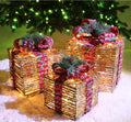 [Large 10"-8.5"-7" 3 Pack 70 LED Christmas Lighted Rattan Gift Boxes Christmas Decorations for Indoor Outdoor Christmas Tree Skirt Ornament Garden Holiday