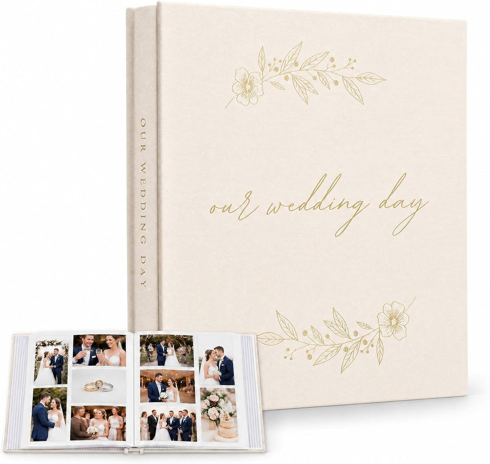 Wedding Photo Album,White Wedding Scrapbook with 400 Pockets for Horizontal &...