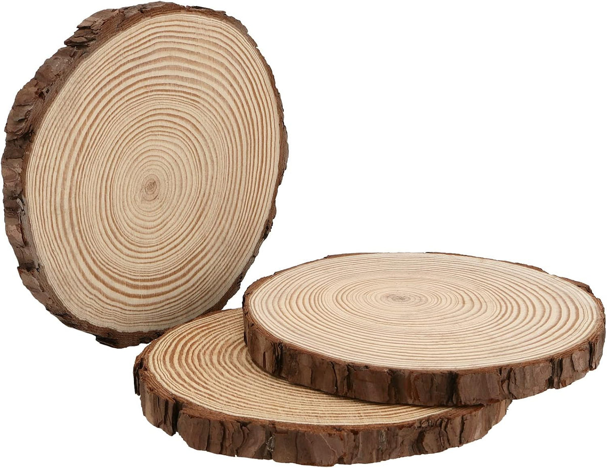 yuenpun 9 pcs natural wood slices with bark, side view