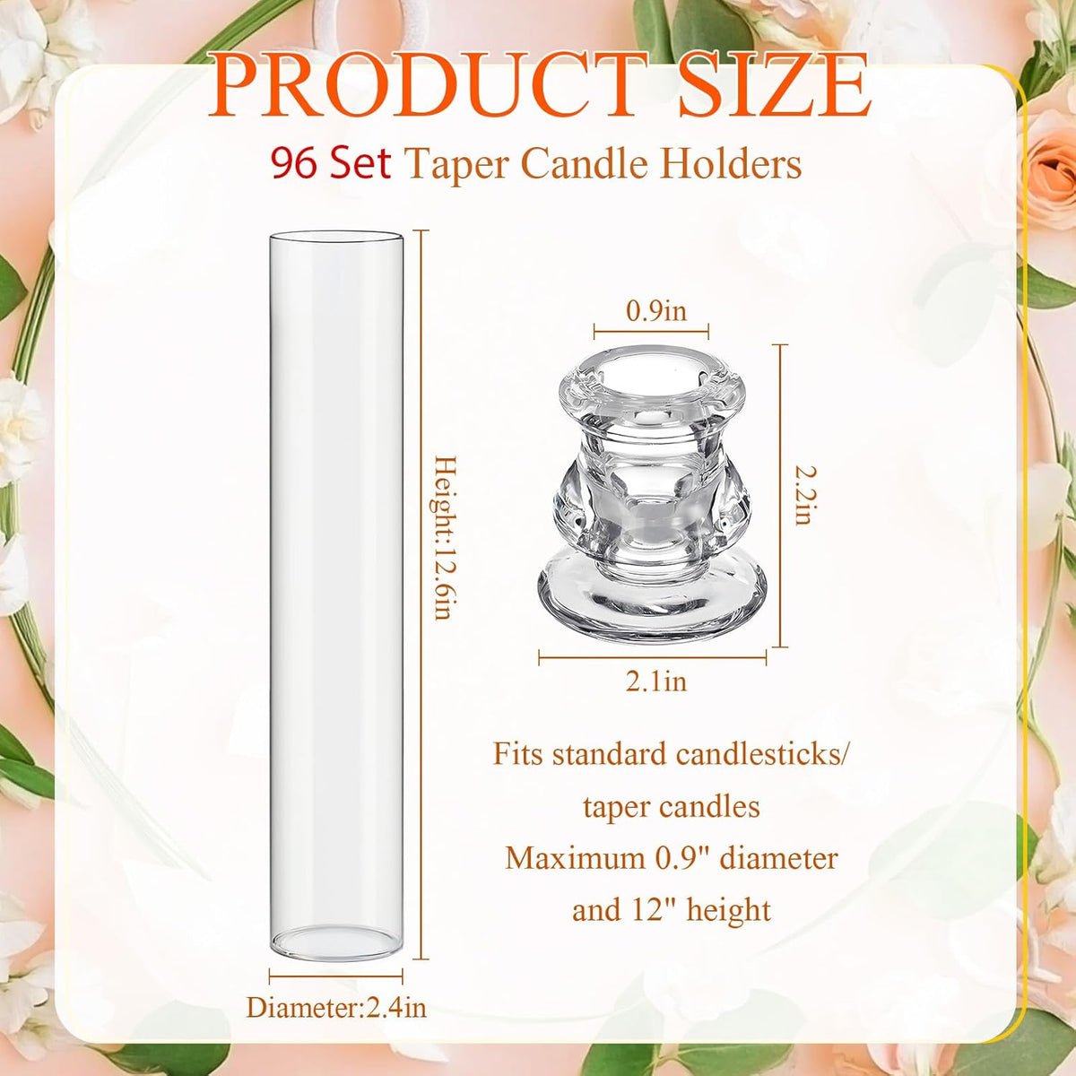 Teenyyou 24 Set Glass Hurricane Candle Holders Bulk 12.6" Open Ended Glass Candleholder Tube Shape Bottomless and 2.2" Taper Clear Candlestick Holders for Wedding Table Centerpiece (Clear)