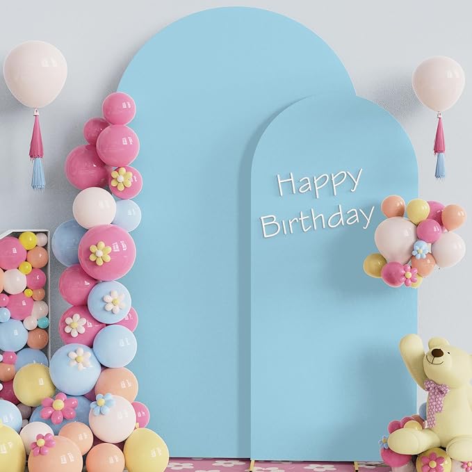 Fomcet Wedding Arch Cover 7.2FT, 6FT Dusty Blue Spandex Fitted Fabric Arch Backdrop Covers 2 Set for Round Top Chiara Arched Backdrop Stand Cover for Wedding Birthday Party Baby Shower Decor