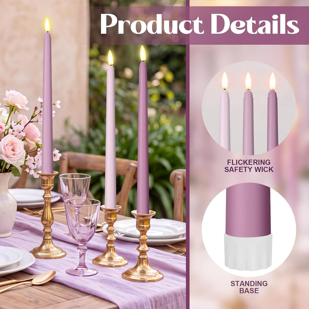 Macarrie 24 Packs Flameless Taper Candles Battery LED 11",Morandi Purple
