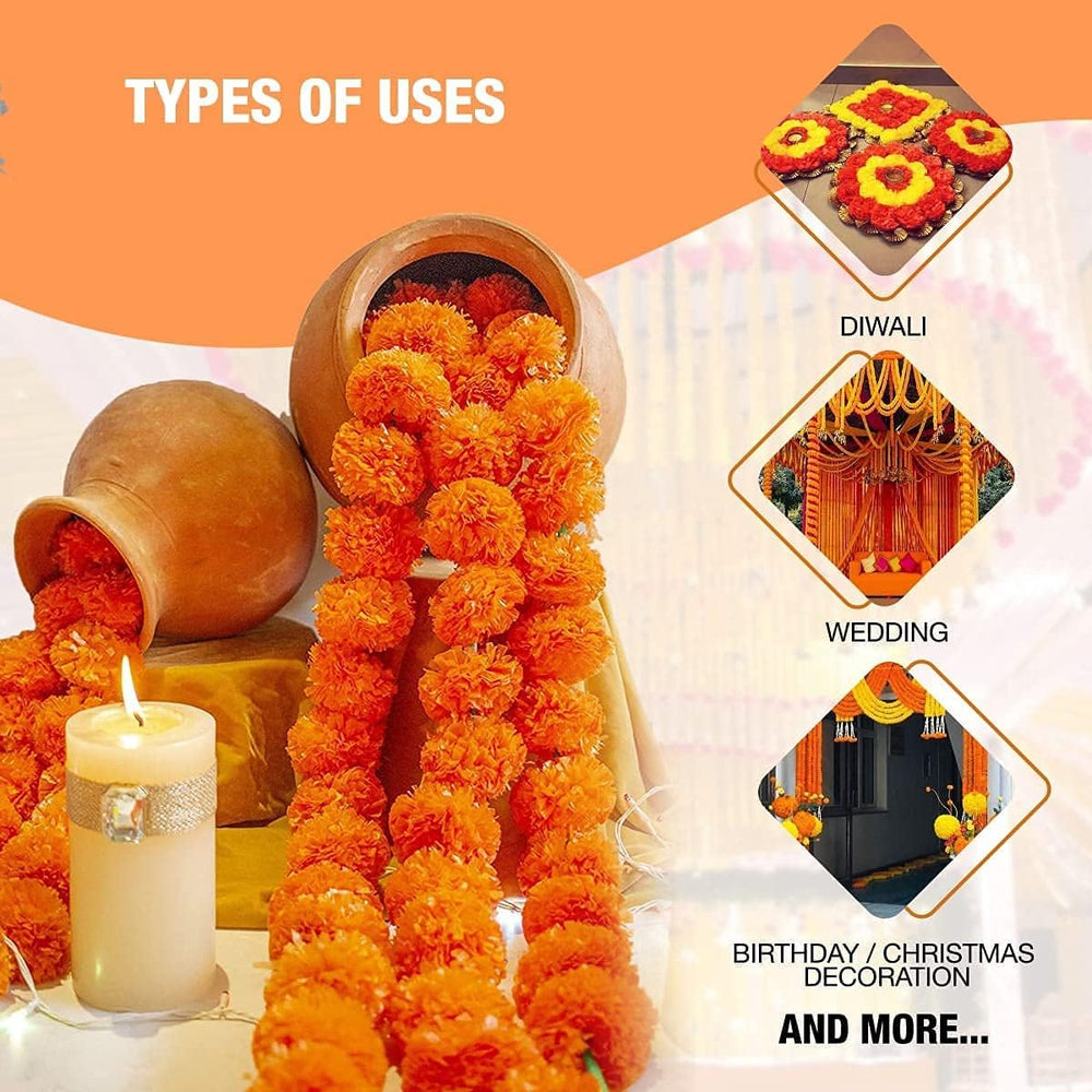 10 PC 5 ft Artificial Marigold Garland for Diwali Decor Multi
