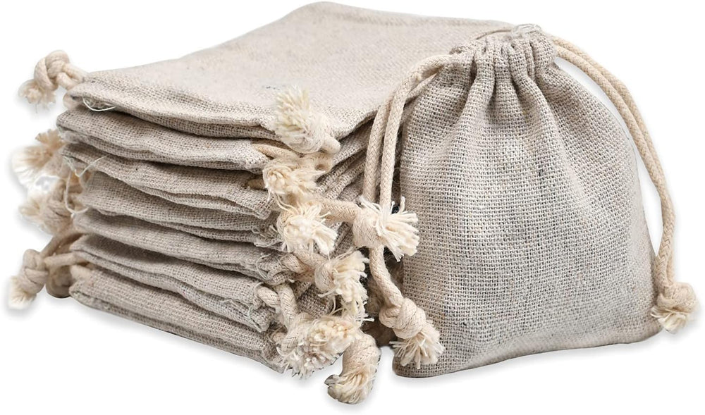 calary 50pcs Double Canvas Drawstring Bag Cotton Pouch Gift Sachet Muslin Reu...