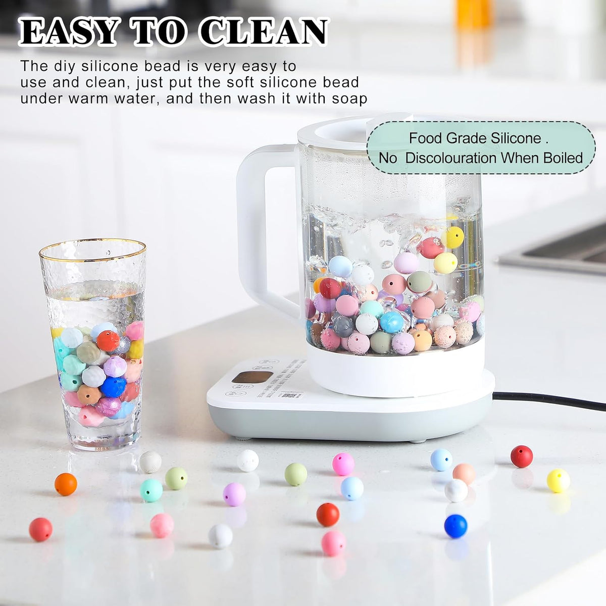 lyrow 500 pcs round silicone beads colorful 15, close-up detail