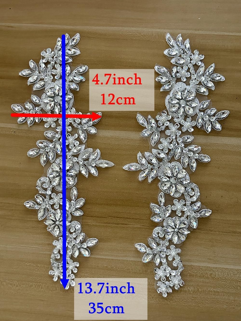 1 Pair Rhinestones Lace Applique Accessories Handsewing Glass Beads Stones Trim Patches for DIY Girl Wedding Dress Decorations (Deep Green)