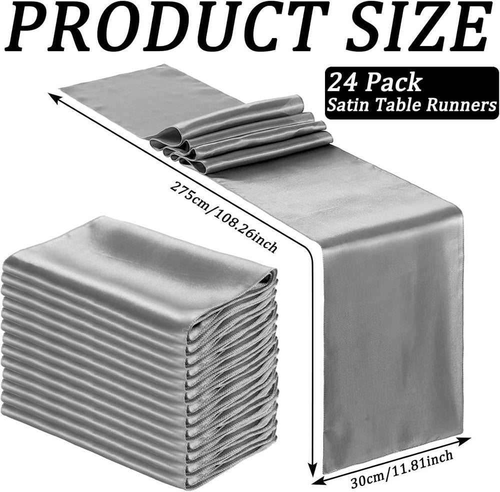 Bencailor 24 Pcs Dark Gray Satin Table Runners Bulk, 12 x 108 Inch