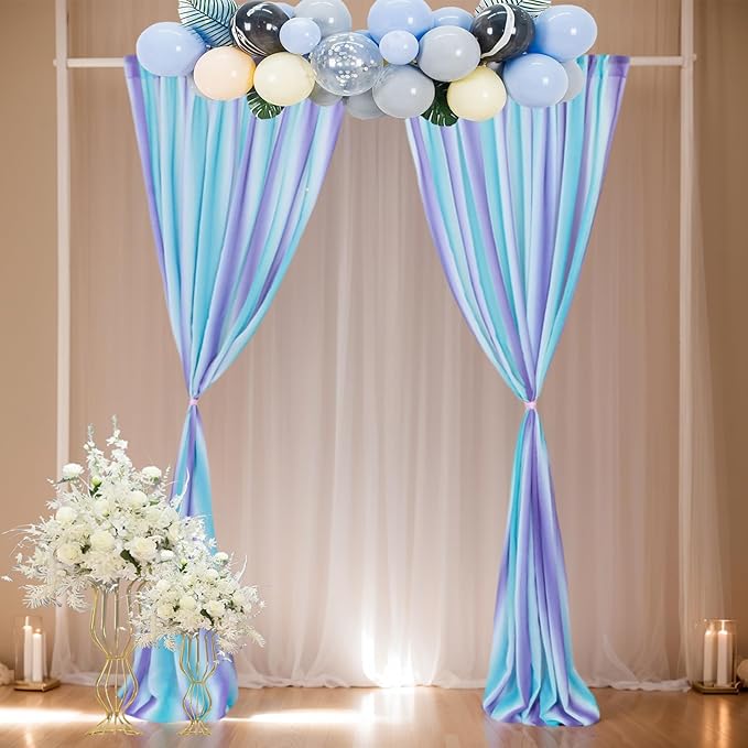 DUOBAO 2-Pack Mermaid-Inspired Chiffon Curtain Panels - Long Ombre Aqua Turquoise Teal Lilac Purple Sheer Voile for Girls' Bedroom & Living Room Windows, Each 58"" W x 120"" L