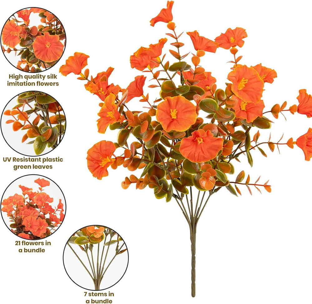 Artificial Fall Flowers for Outdoor 16 Bundles Morning Glory, Autumn Orange