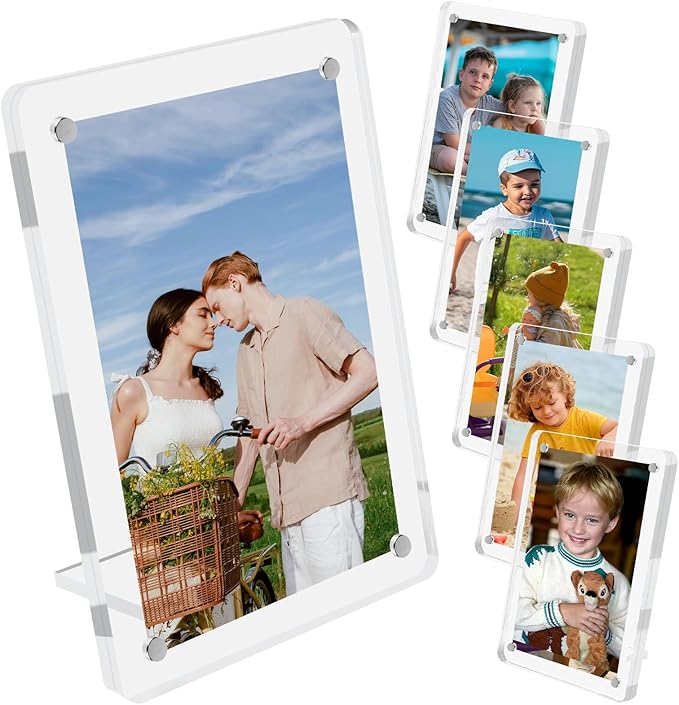 6 Pack 4x6 Acrylic Magnetic Picture Frames, Refrigerator and Desktop Photo Frames Combine, Vertical and Horizontal Clear Display for Fridge/Table/Locker for Home/Party/Wedding/Decoration