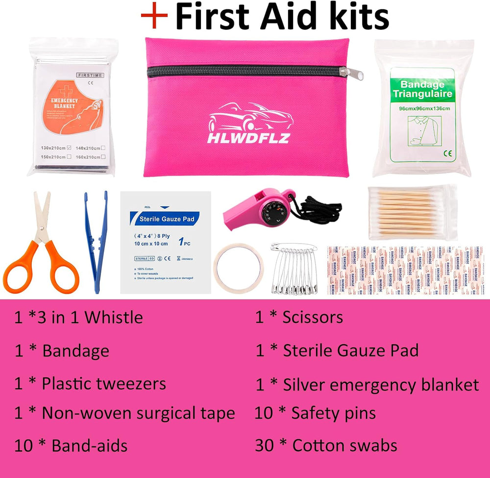 Car Roadside Emergency Kit - Pink Roadside Assistance Emergency Kit with Jump...