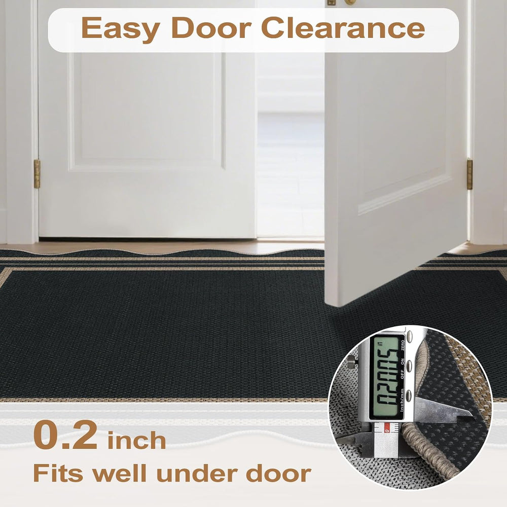 Scalloped Easy Jute Kitchen Runner Rug, 2.6x10 Non Slip Entryway Runner Washa...