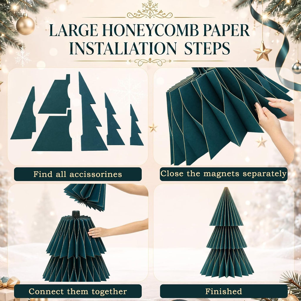 GlikCeil 4 Set Large Honeycomb Paper Christmas Tree Tall, Green