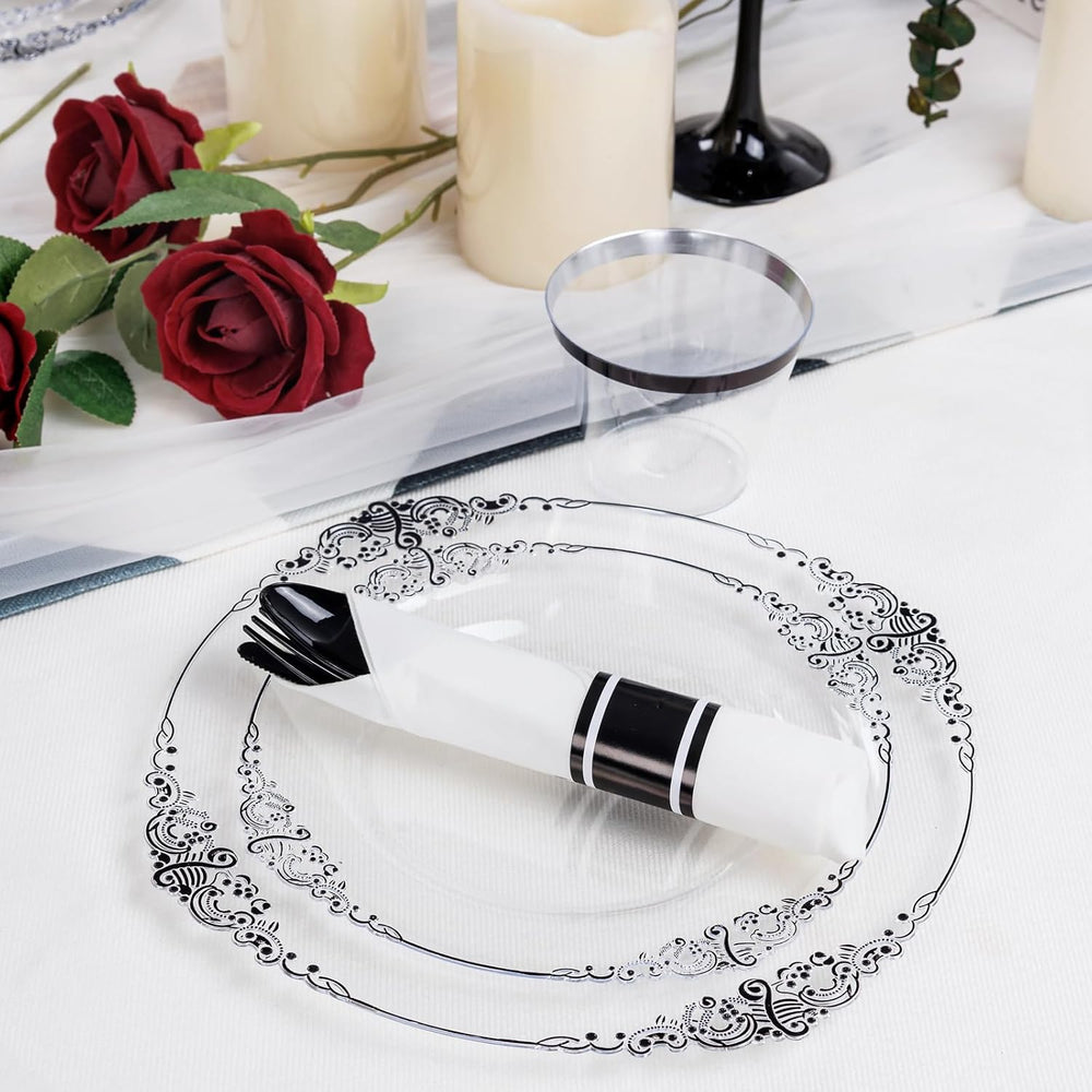 Hioasis 175 Pcs Clear Black Plates for Party