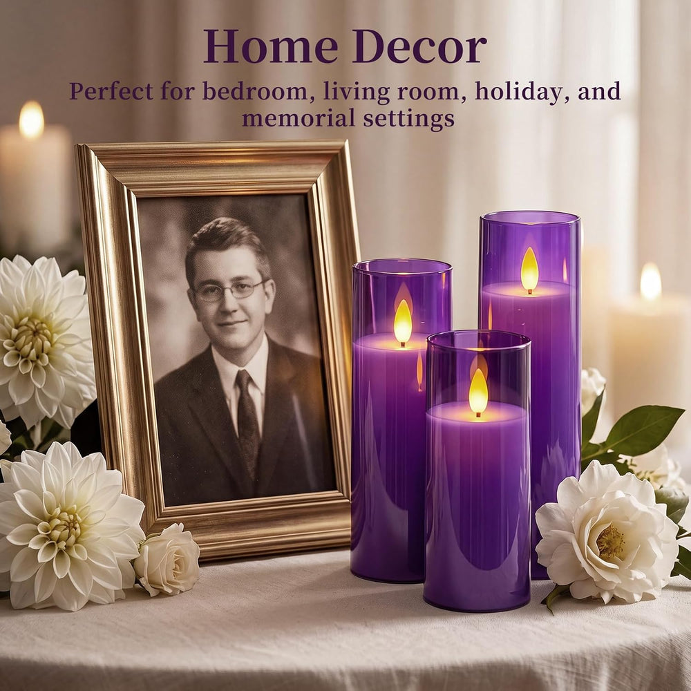 Homemory Purple Flameless LED Pillar Candles, Remote Timer, 9 Pack
