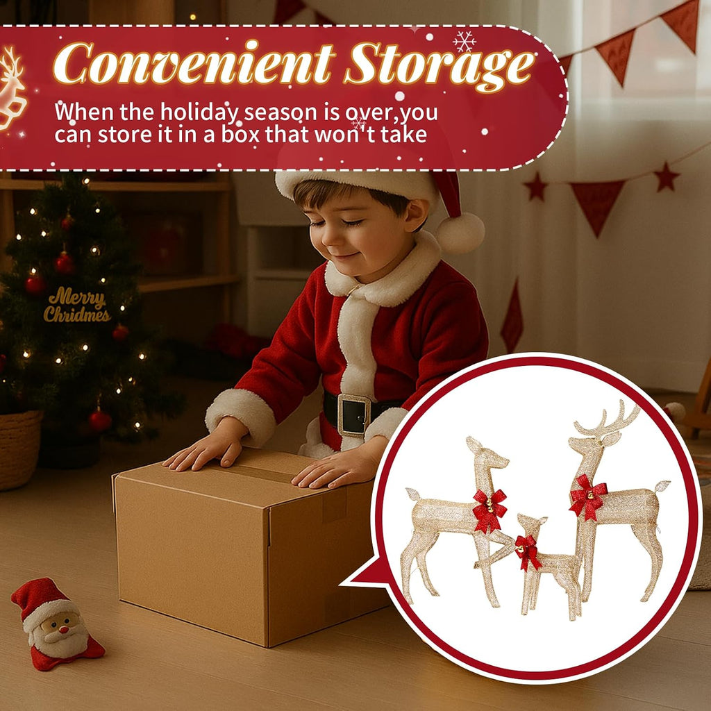 vingli 4ft golden lighted christmas reindeer family set on a desk or shelf