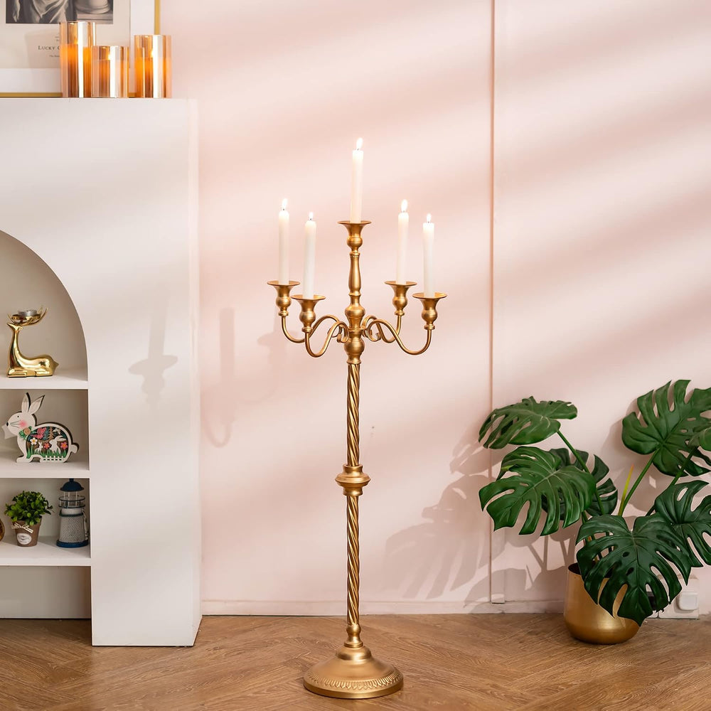 Sziqiqi Gold Floor Candelabra Candle Holder for Wedding, 5-Arm, 35in Tall