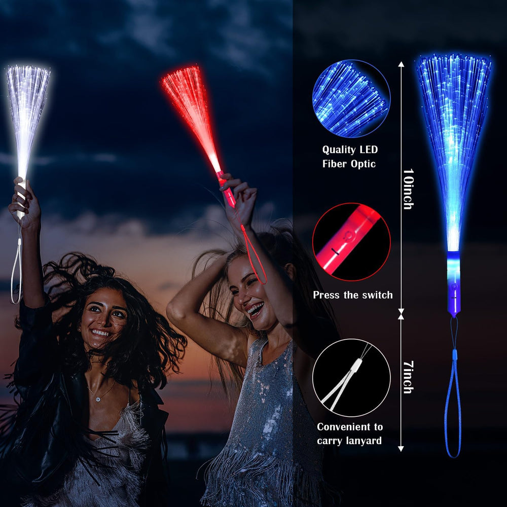 72 Pack Red Blue White Fiber Optic Wands Glow Fiber Wands Bulk LED Light Up W...