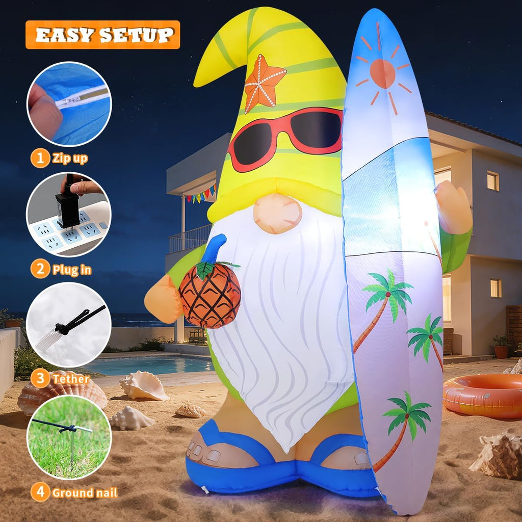 goosh 5.2 ft summer inflatables hawaii gnome decorations showing dimensions