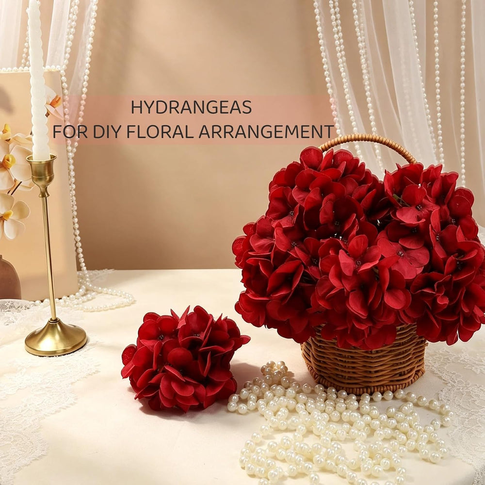 Red Hydrangea Artificial Flowers Silk Hydrangeas Bulk 104 PCS