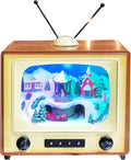 MOMENTS IN TIME 6" Retro TV Christmas Village Scene Animated Train, LED Lights, Plays 8 Classic Holiday Songs Battery Operated, Hand-Painted Polyresin Winter Décor Gift