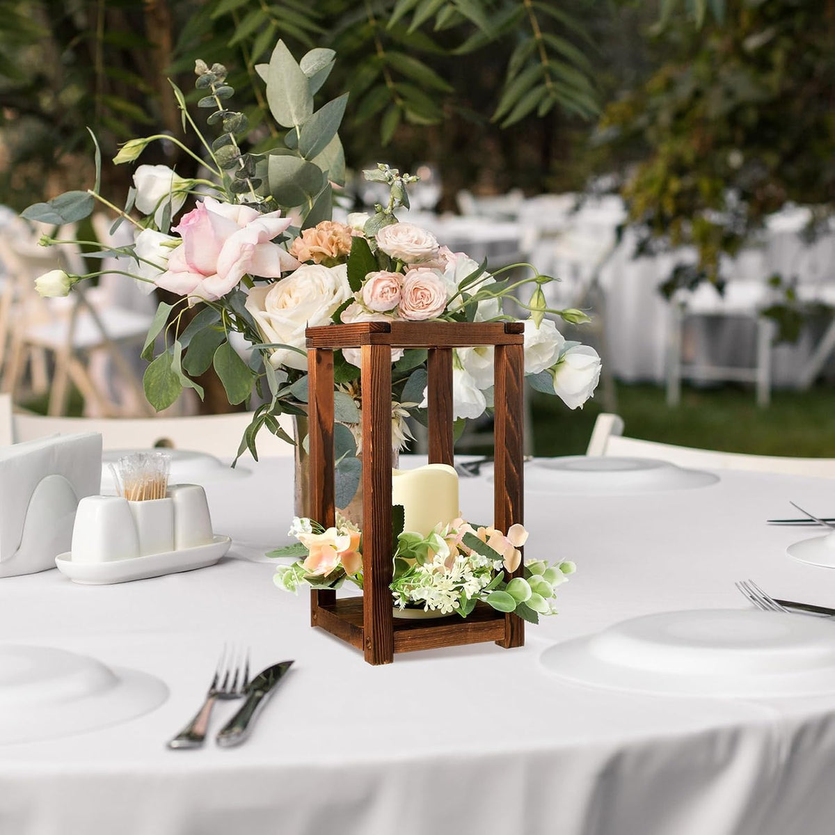 hushee 30 pcs wooden wedding lantern centerpiece candles on a desk or shelf