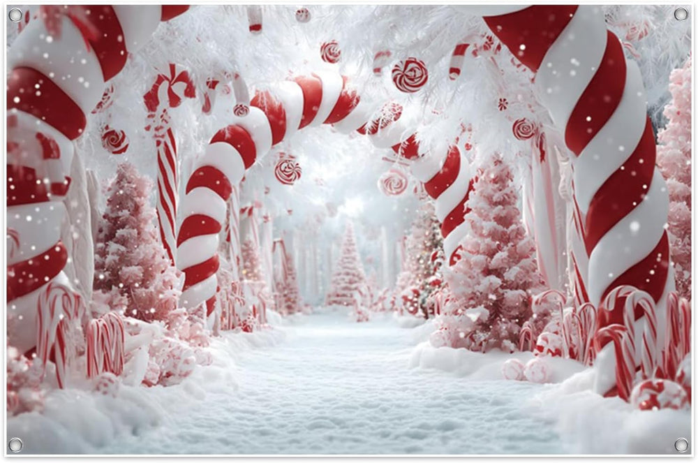 Candy Cane Backdrop 10x6.5ft Christmas Winter Scene Backdrop for Photography ...