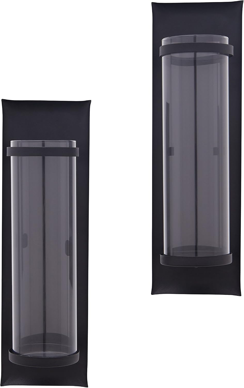 Danya B Metal Pillar Candle Sconces with Glass Inserts - A Wrought Iron Recta...