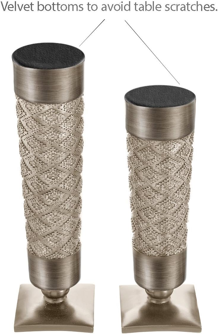 Creative Scents Dublin Silver Decorative Candle Holder Set of 2 - Home Decor Pillar Candle Stand, Coffee Table Mantle Decor centerpieces for Fireplace, Living or Dining Room Table, Gift Boxed
