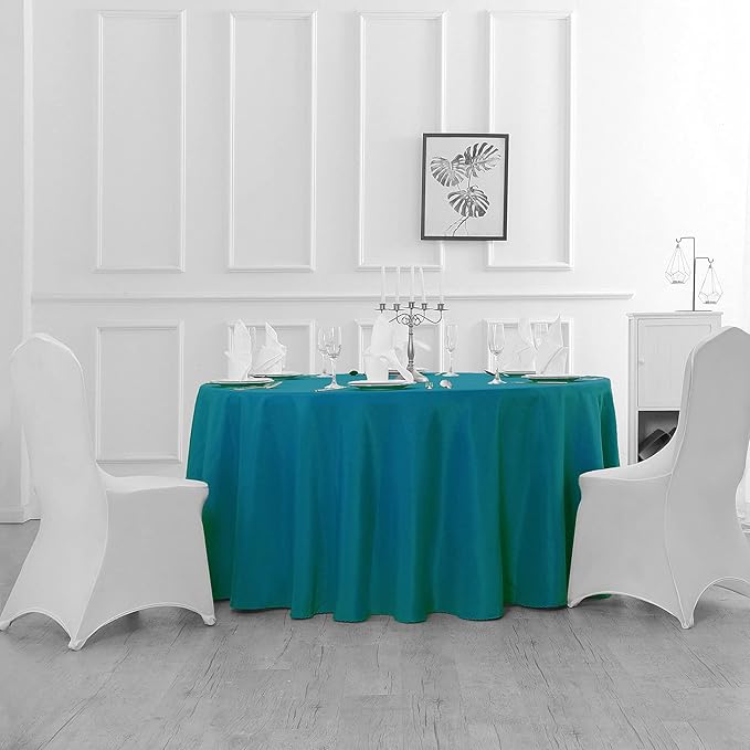 132 inch Round Tablecloth Washable Polyester Table Cloth Decorative Table Cover for Wedding Party Dining Banquet（132 inch, Caribbean Blue）