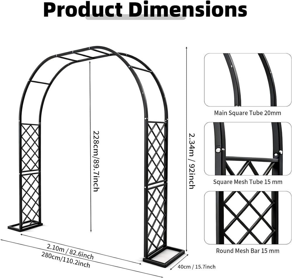 Heavy Duty Garden Arch Trellis, 110.2 x 89.7in Galvanized Steel Arbor