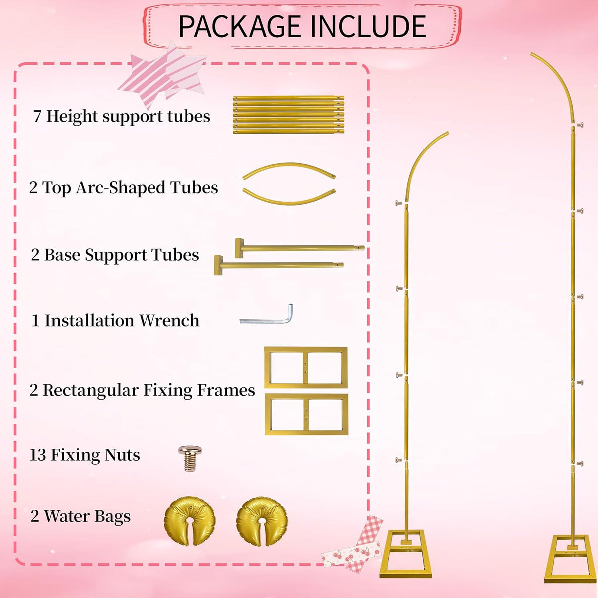 Half Balloon Arch Stand Set of 2, 7.5FT & 6.2FT Balloon Arch Kit