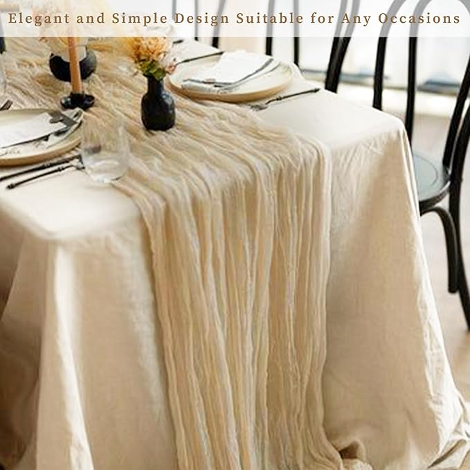 10FT 20 Pack Beige Cheesecloth Table Runner 20 x 120 Inch Long Rustic Gauze Fabric Cheese Cloth Table Runner for Wedding Bridal Baby Shower Table Decorations Boho Sheer Birthday Party Table Decor