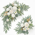 Faux Flower Swag Set of 2 for Wedding Welcome Signs Floral Swag Wedding Reception Ceremony Signs Decor (A-White)