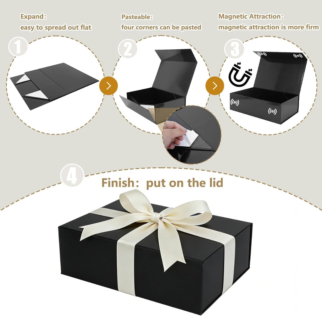 aimyoo black gift box, 13.8x9x4.3 in presents box, side view