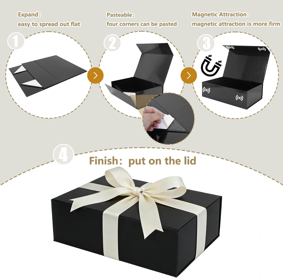 aimyoo black gift box, 13.8x9x4.3 in presents box, side view