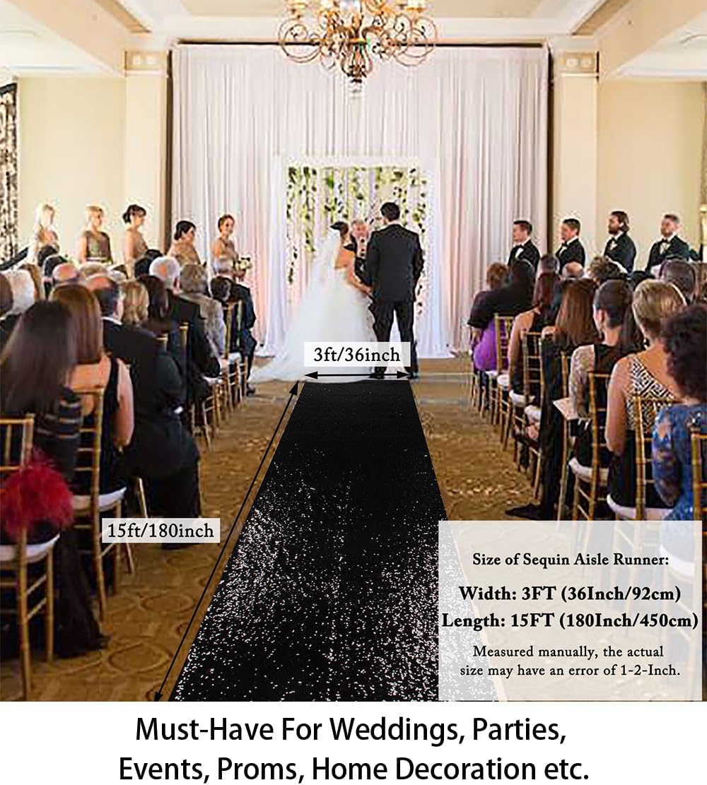 ShiDianYi Wedding Carpet Aisle Runner Black 15FT Glitter Sequin Aisle-Runner ...