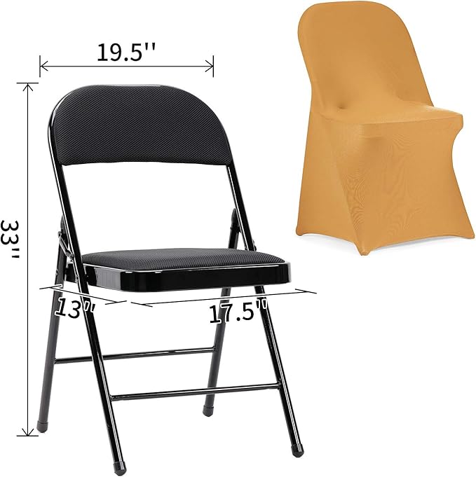 Peomeise Stretch Spandex Folding Chair Cover for Wedding Party Dining Banquet Event (Gold,25pcs)