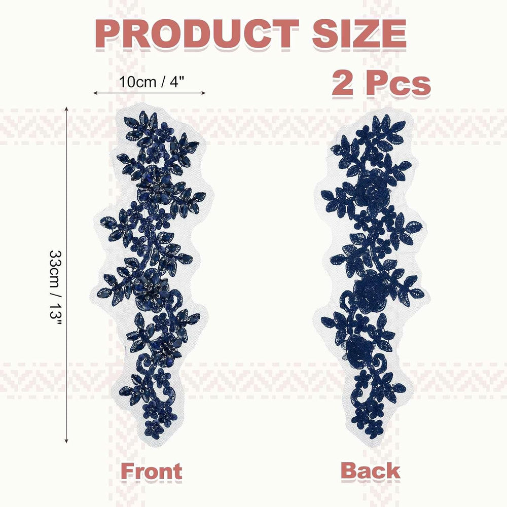 MECCANIXITY 2Pack Rhinestone Applique Patches, 13x4 Inch, Navy Blue