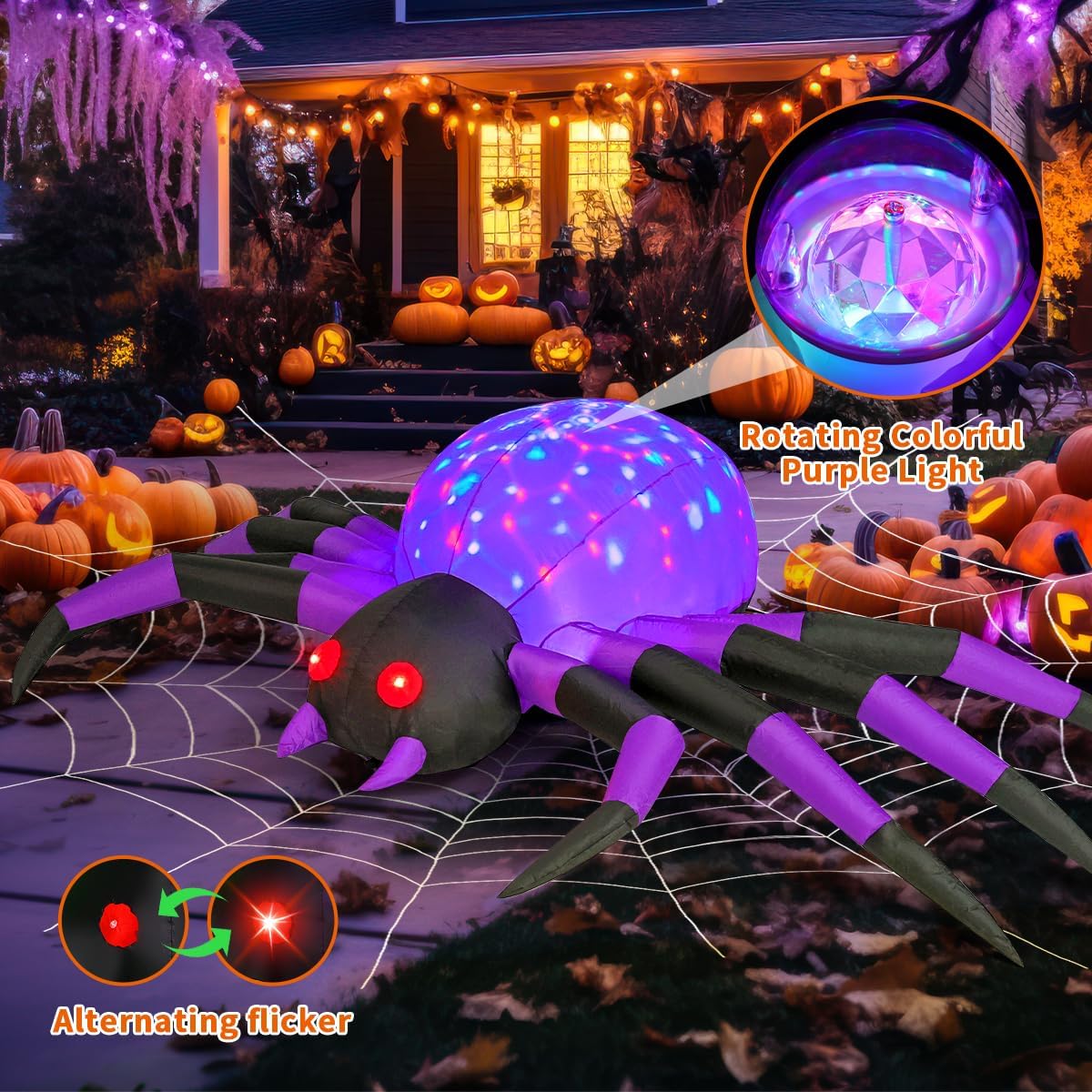 comin 9ft halloween inflatables decorations purple spider yard shown in use