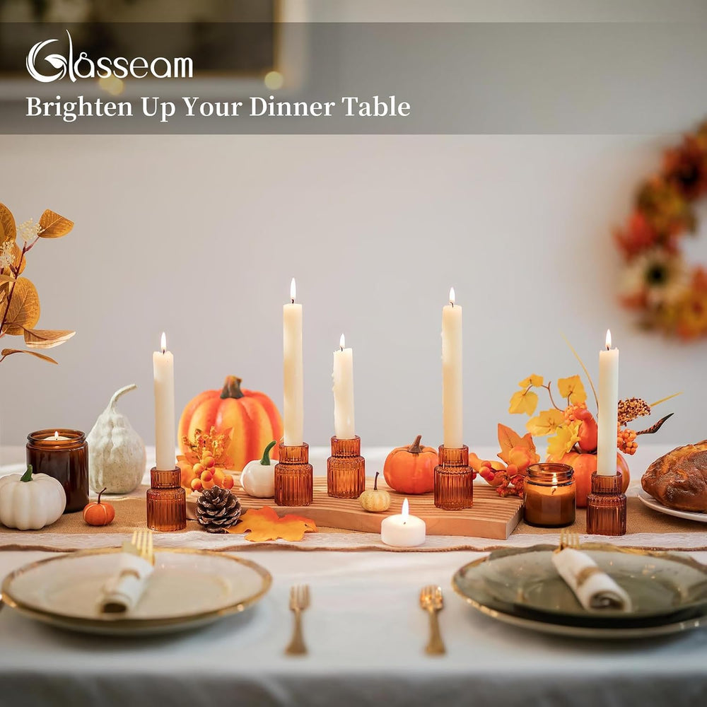 Glasseam Tapered Candlestick Holders Bulk: 20 Pcs Amber Fall Table Decor