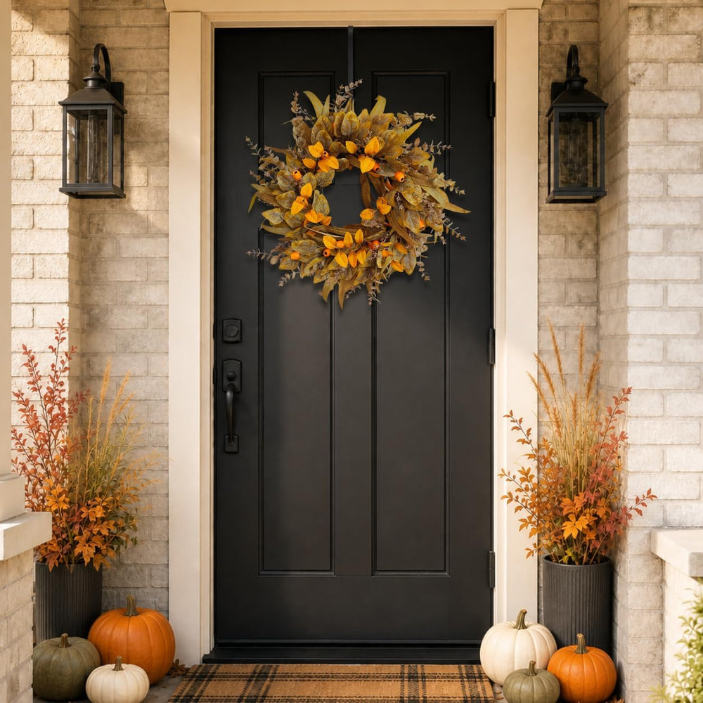 24 Inch Thanksgiving Wreaths for Front Door, Eucalyptus Fall Door Wreath