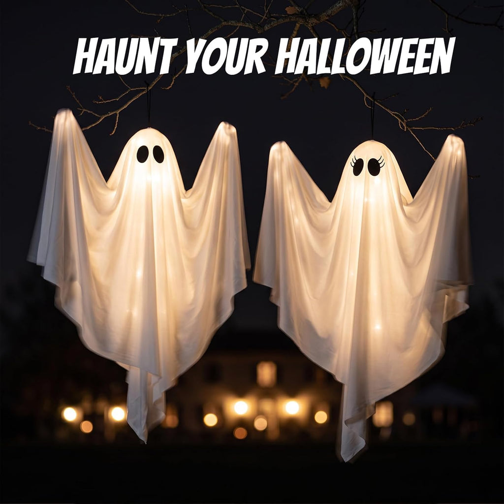 2 Pack 47.25" Light Up Hanging Ghost Halloween Decorations Outdoor Indoor